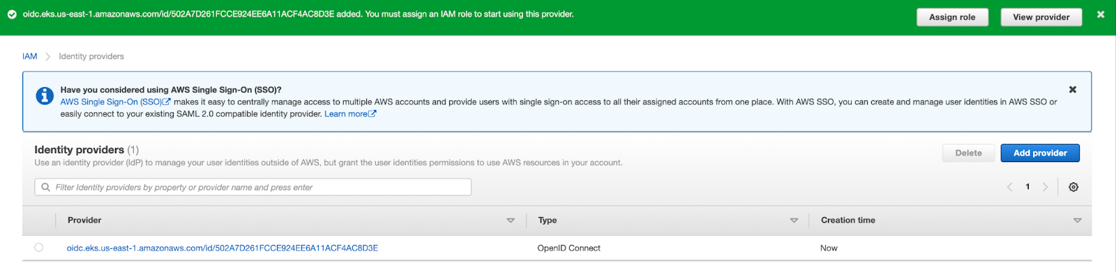 Identity provider information in the AWS Console