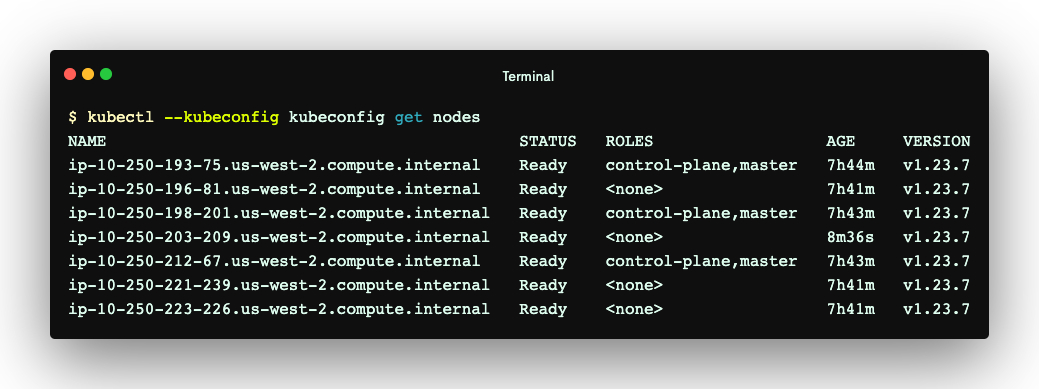 The list of nodes, using kubectl, available in the Kubernetes cluster after addition of one node.