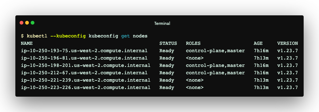 Image shows Kubectl listing all nodes after one was removed