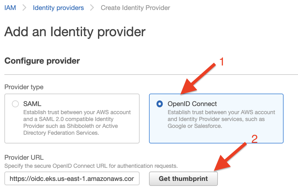 Provider thumbprint in the AWS Console