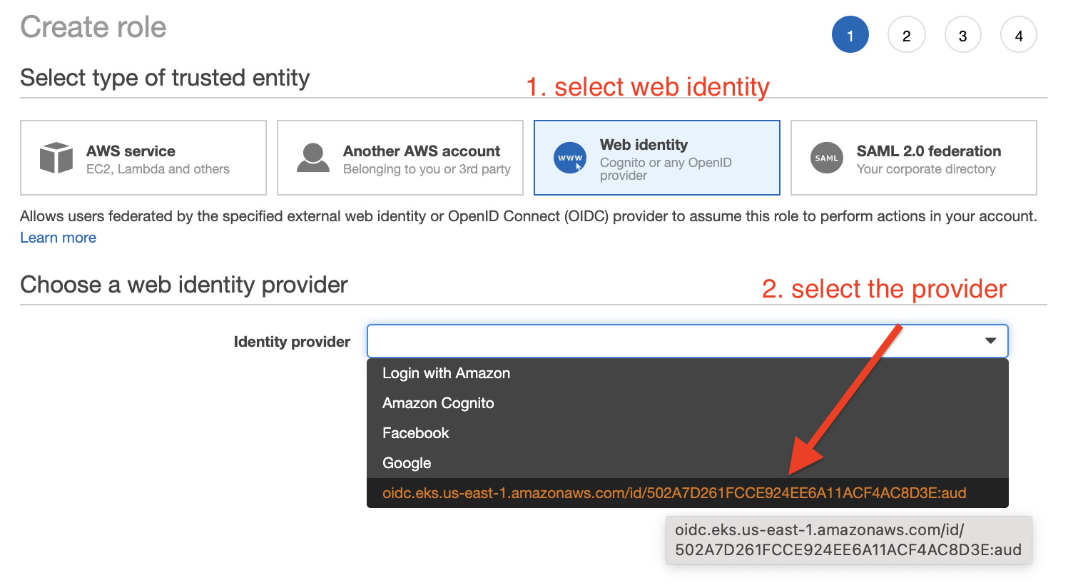 Selecting a web identity and provider